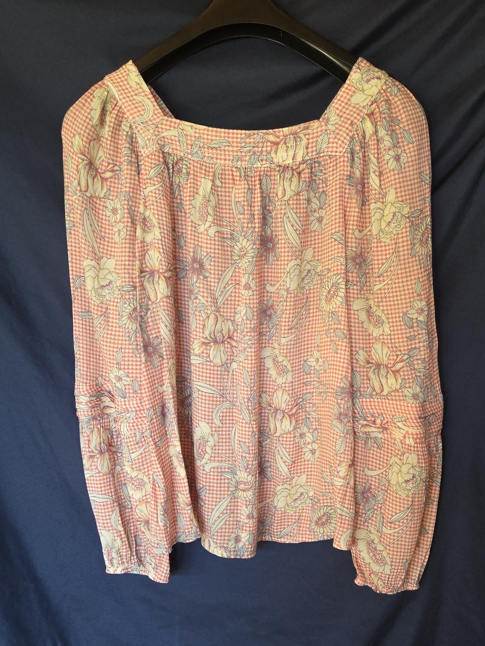 LC Lauren Conrad Pink Floral Gingham Off-Shoulder Blouse